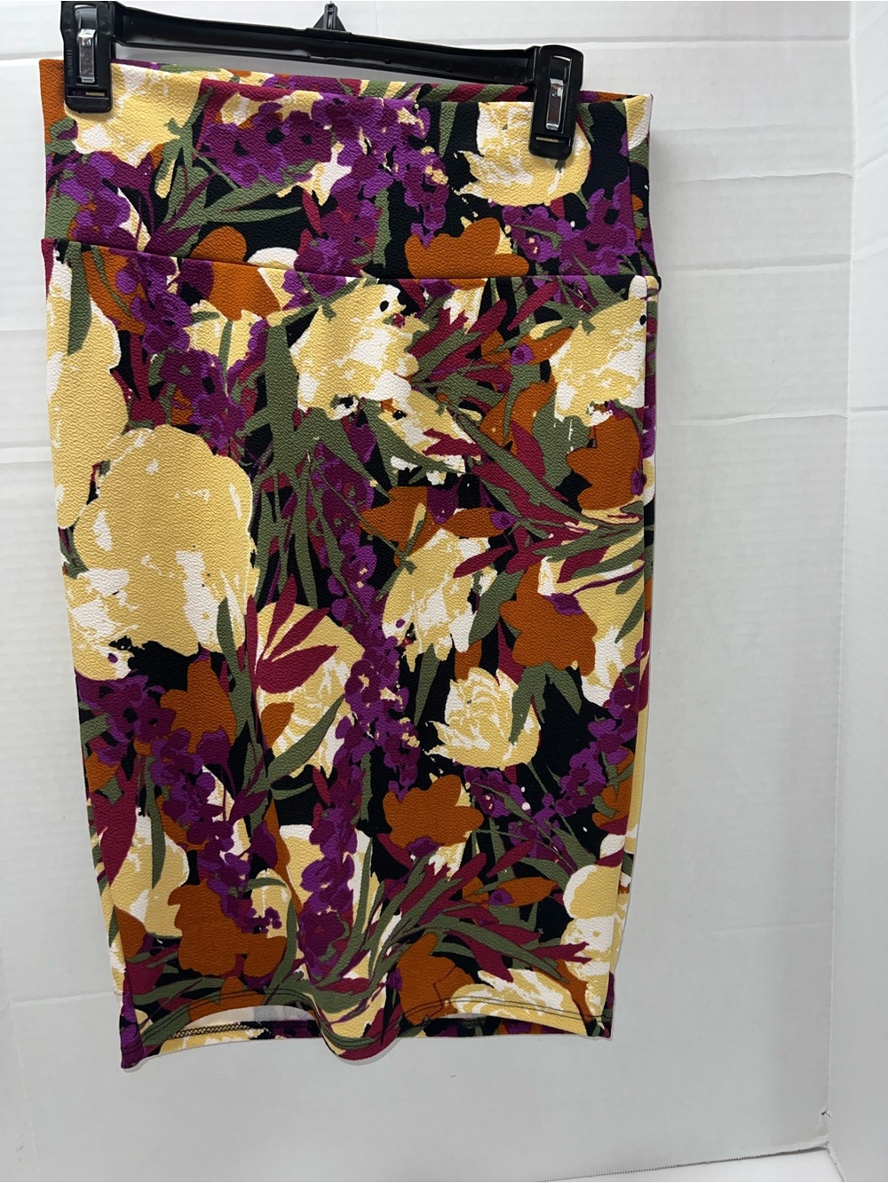 LuLaRoe Floral Pencil Skirt in Purple, Mustard & Black